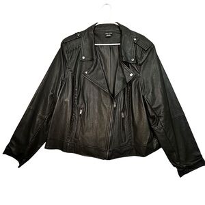 City Chic Faux Leather Bomber Jacket Braided XXL 24 Black Plus EUC Flawless